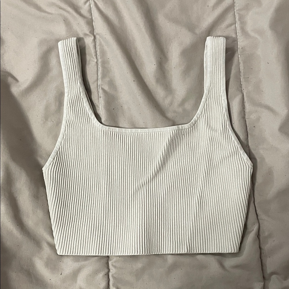 Aritzia Babaton Sculpt Knit Squareneck Cropped Tank Matte Pearl